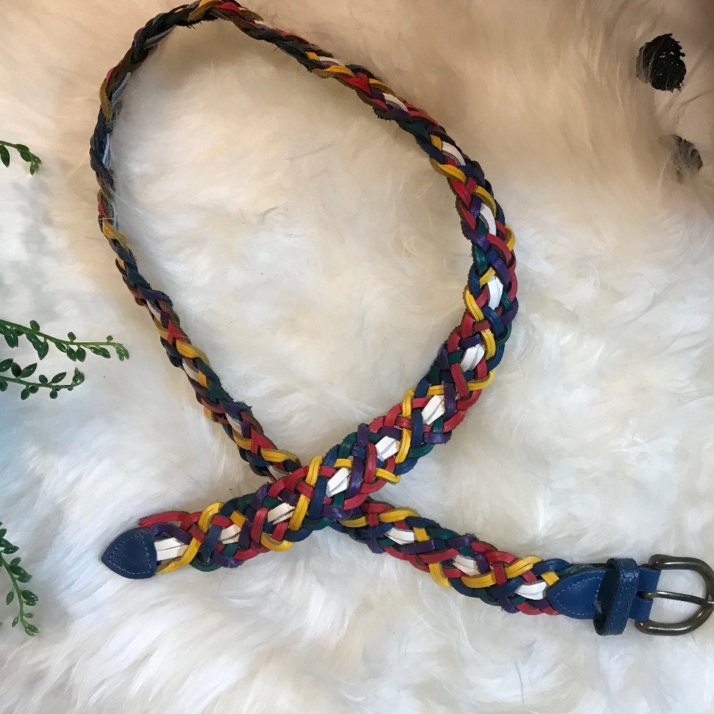 VTG 80's Capezio Braided Leather Rainbow Belt S/M